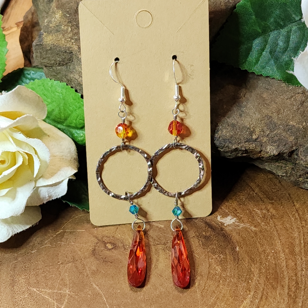 Long Fiesta Flare Boho Dangle Drop Glass Crystal Earrings